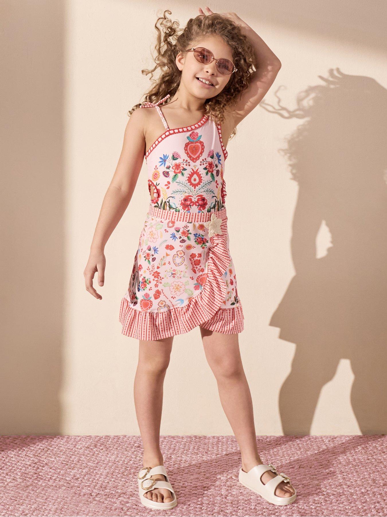 River Island Older Girls Mexicana Floral Print Swimsuit - Pink