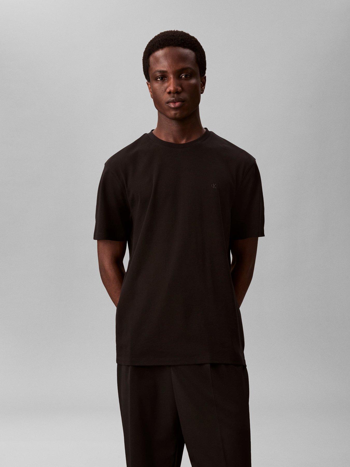 Image 1 of 3 of Calvin Klein Supima Chest Embroidered Logo T-Shirt - Black