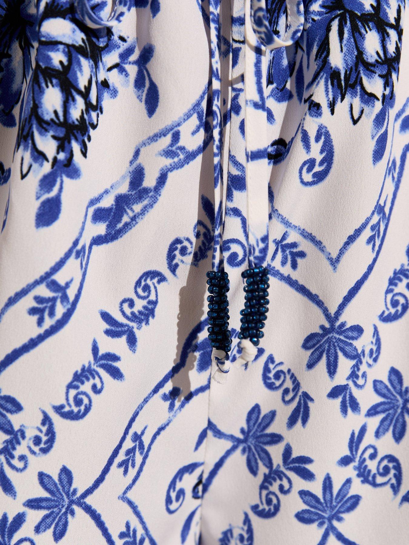 Image 6 of 6 of New Look Blue Tile Pattern Crepe Beach Playsuit