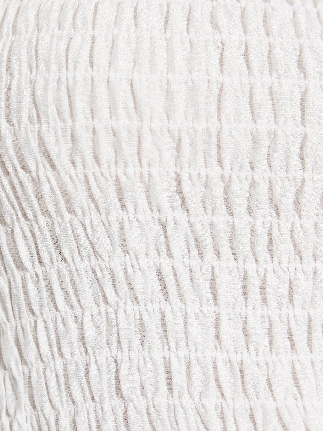 Image 5 of 5 of New Look Lace Trim Shirred Mini Dress - White