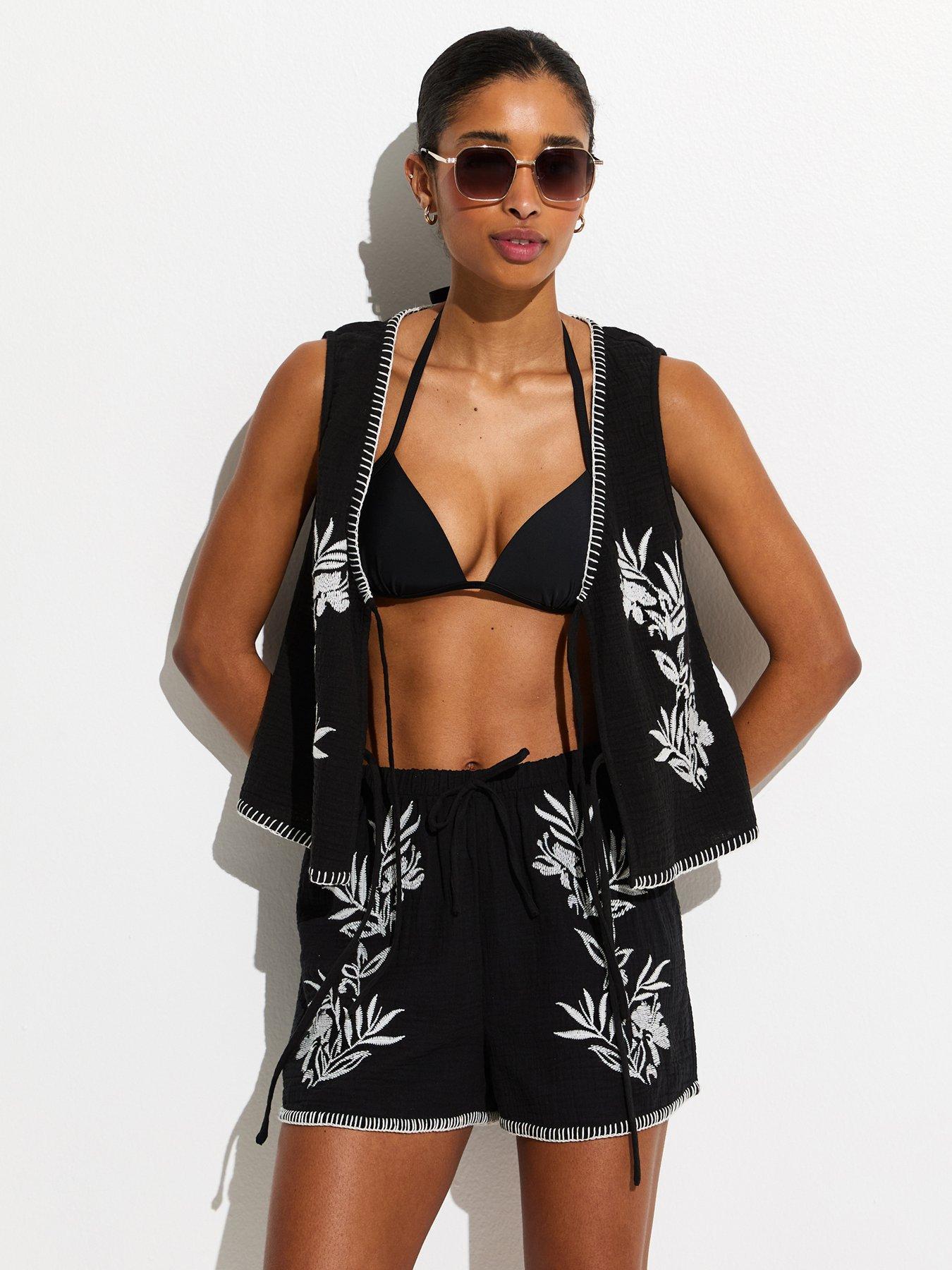 New Look Black Palm Embroidered Co-ord Waistcoat