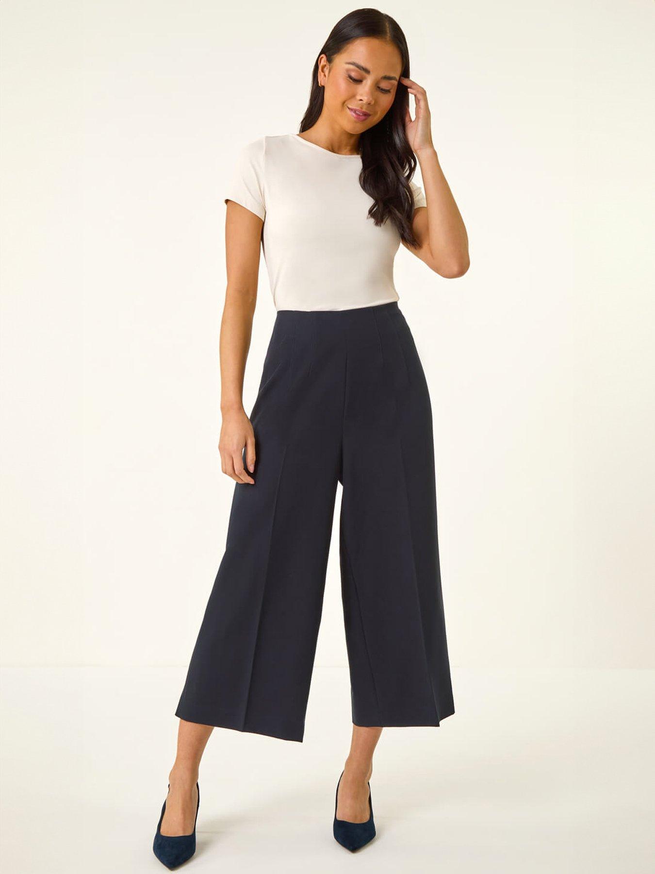 Image 3 of 5 of Roman Petite Cropped Wide Leg Stretch Trouser