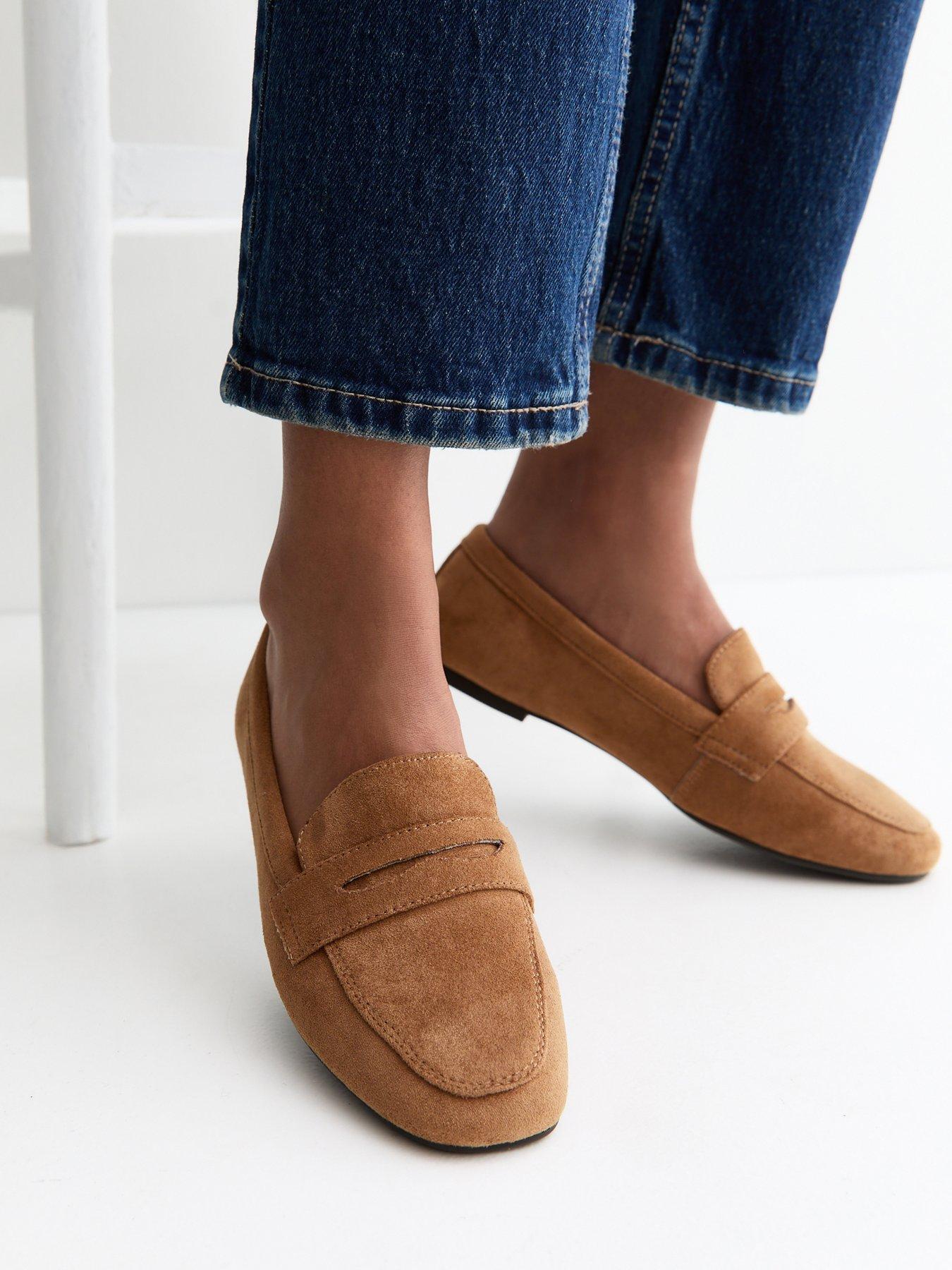 New Look Faux Suede Flat Penny Loafers - Tan Brown