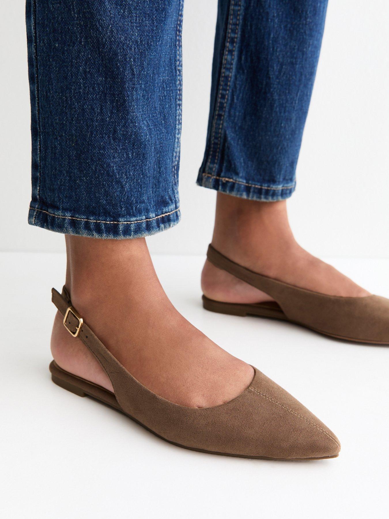 New Look Faux Suede Pointed Slingback Flats - Brown