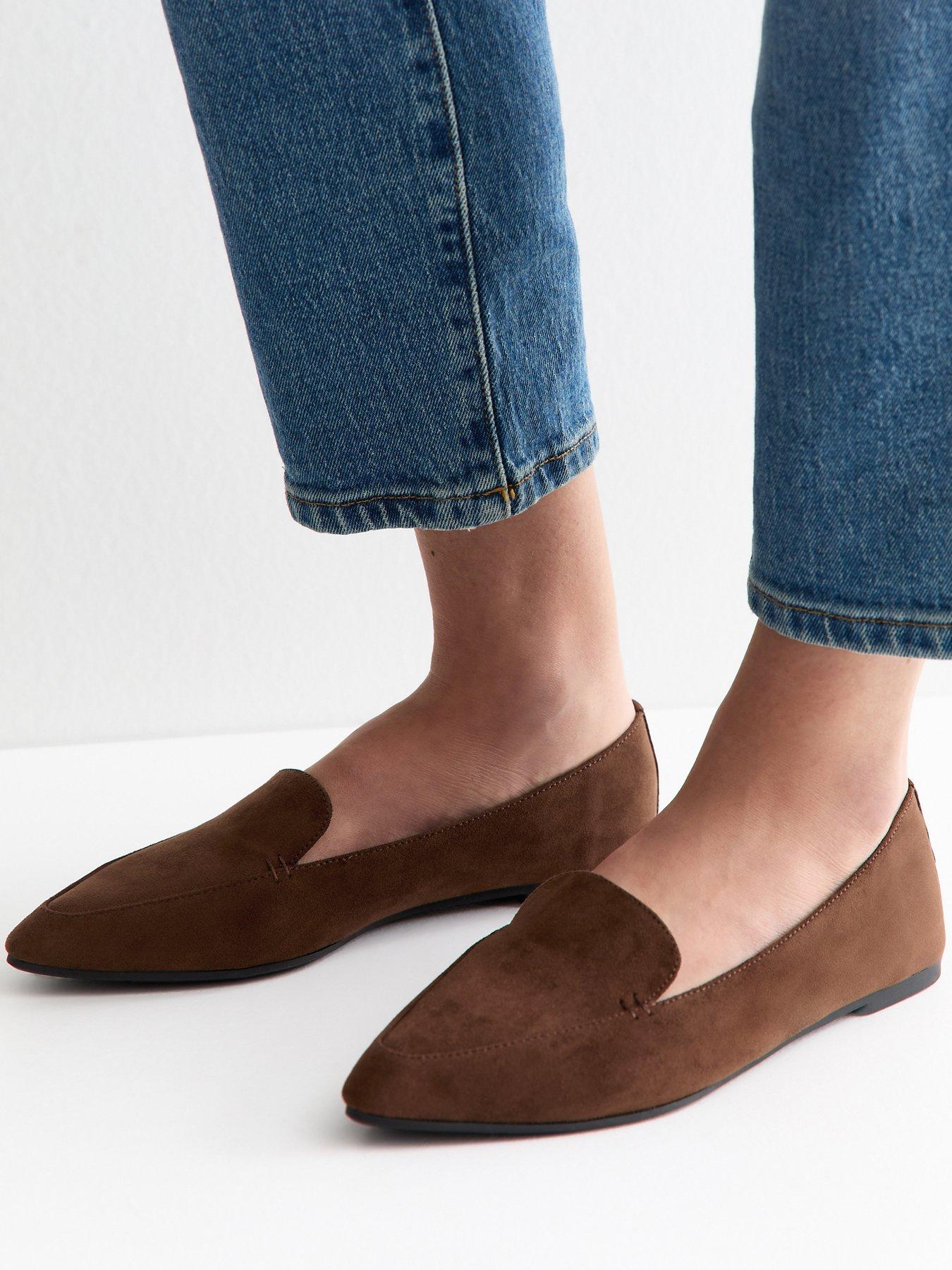 New Look Faux Suede Pointed Toe Flats - Brown