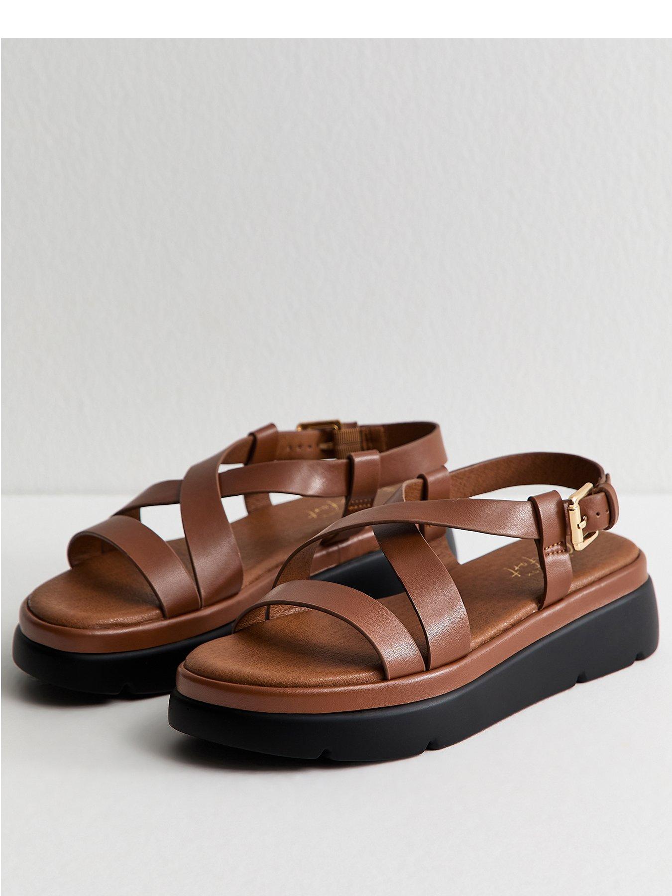 Image 3 of 5 of New Look Tan Faux Leather Crossover Strap Flatform Sandals