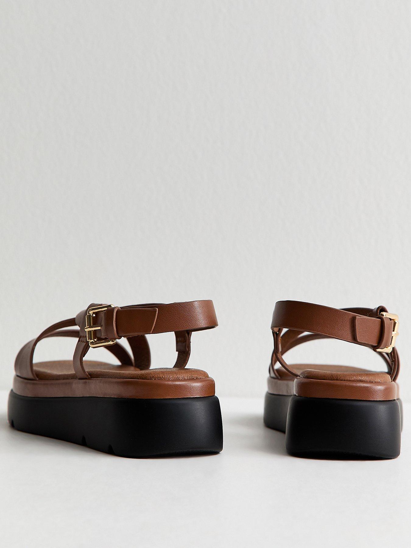 Image 4 of 5 of New Look Tan Faux Leather Crossover Strap Flatform Sandals