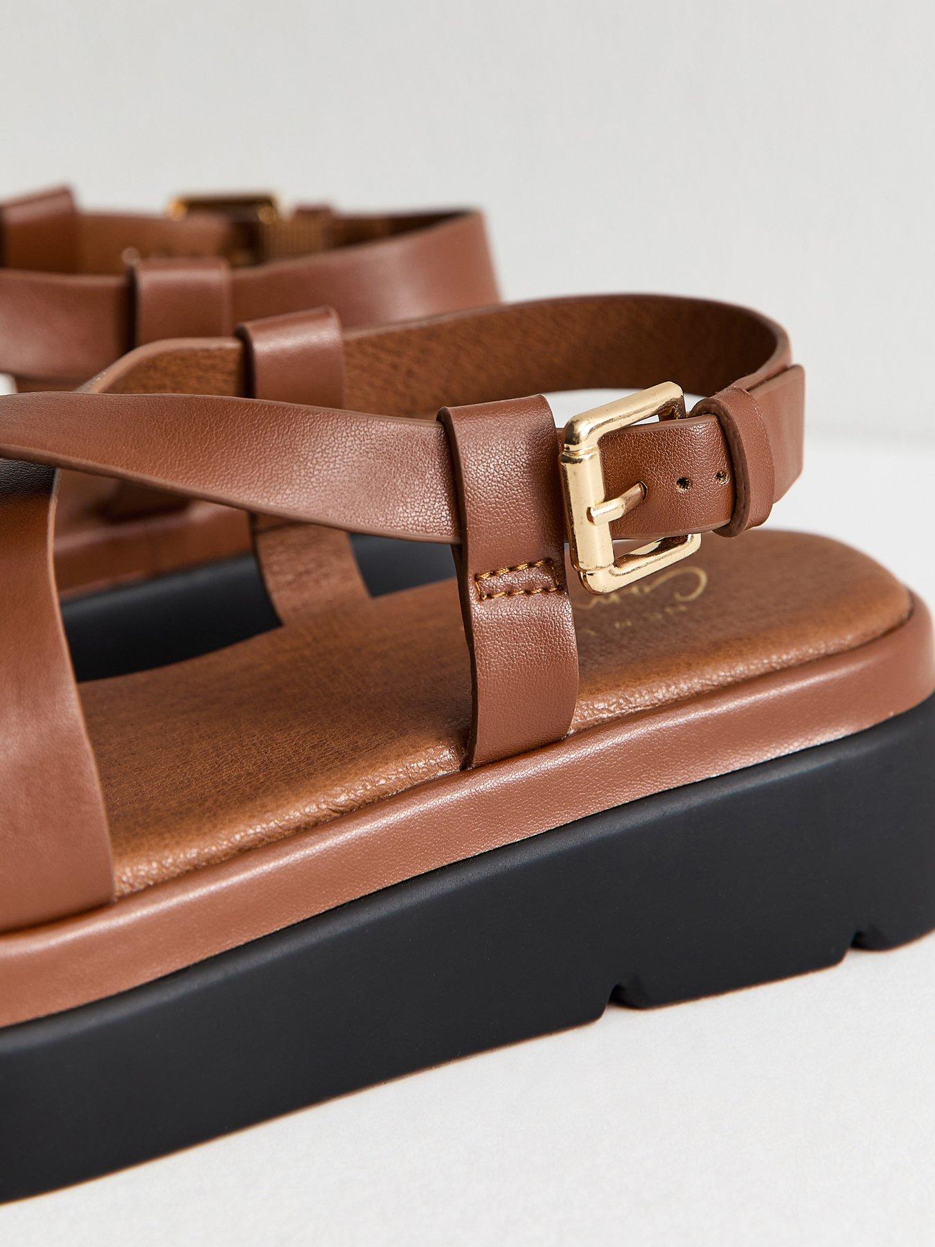 Image 5 of 5 of New Look Tan Faux Leather Crossover Strap Flatform Sandals