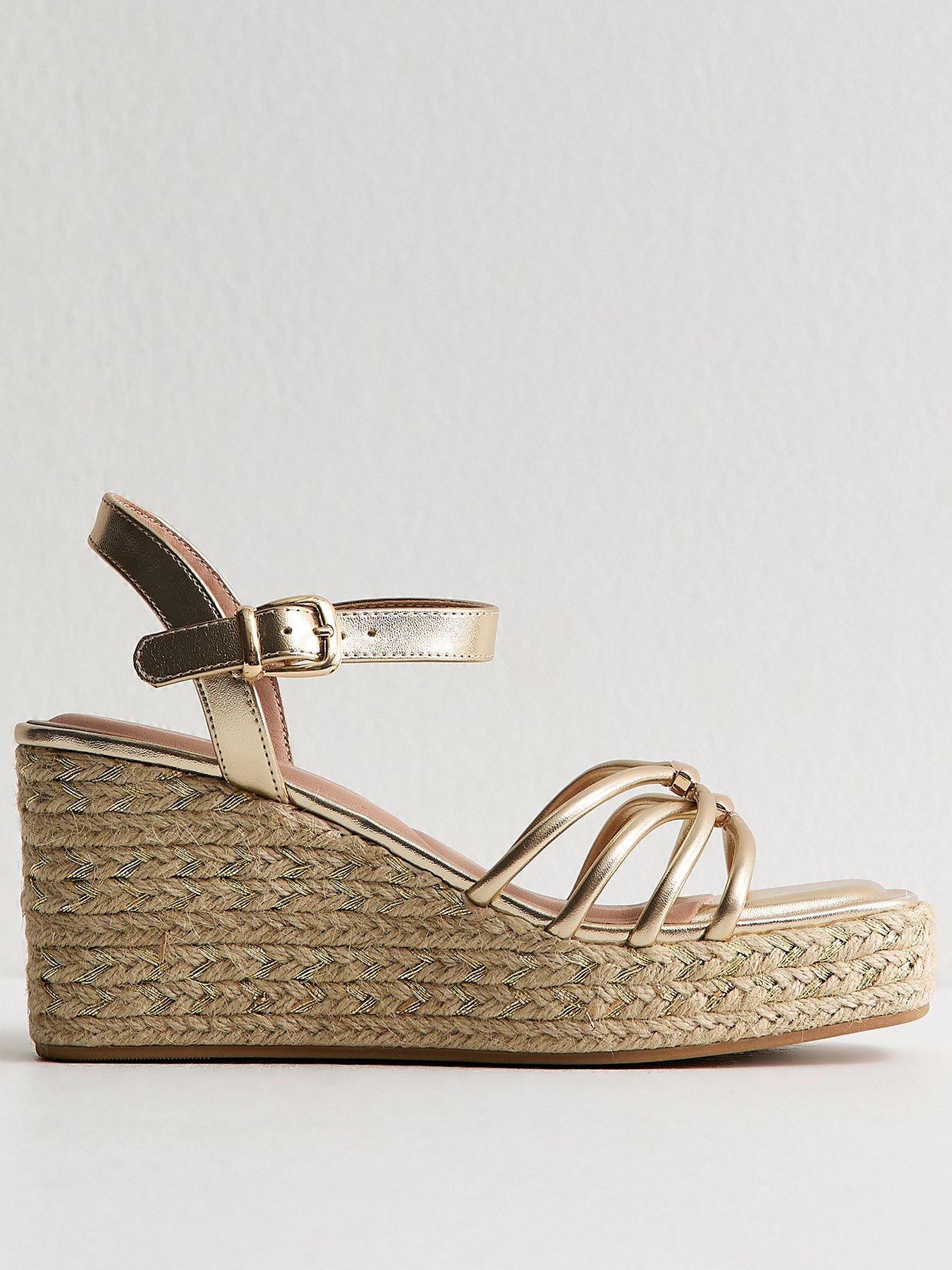Image 2 of 5 of New Look Faux Leather Strappy Wedges - Gold