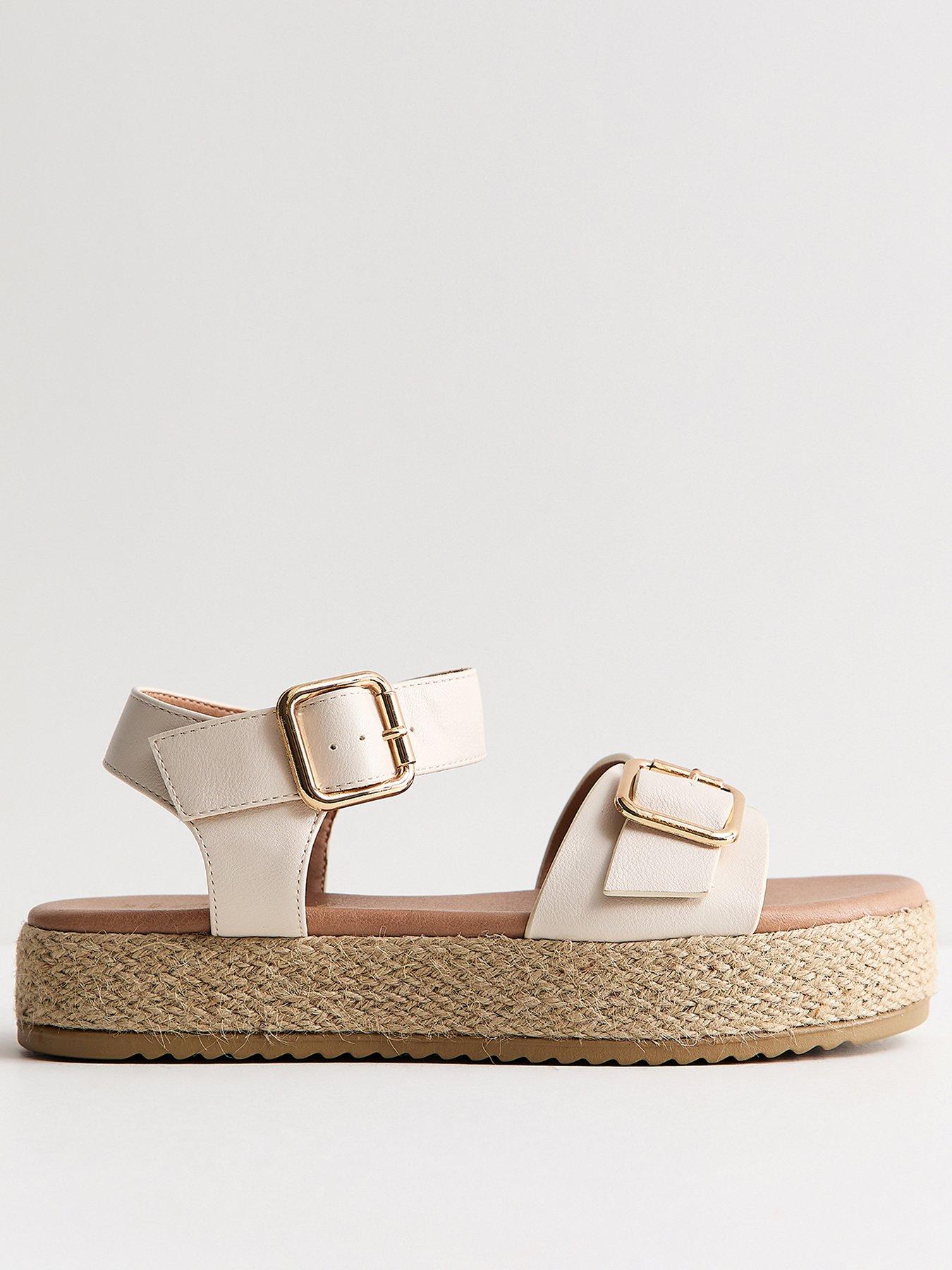 Image 2 of 5 of New Look Wide Fit&nbsp;Faux Leather Buckled Strap Flatform Sandals - &nbsp;White&nbsp;