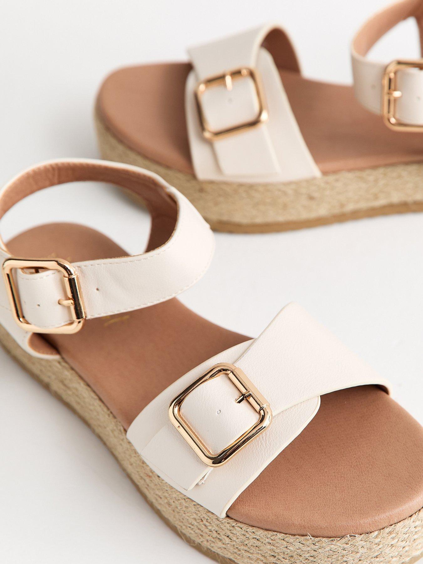 Image 5 of 5 of New Look Wide Fit&nbsp;Faux Leather Buckled Strap Flatform Sandals - &nbsp;White&nbsp;