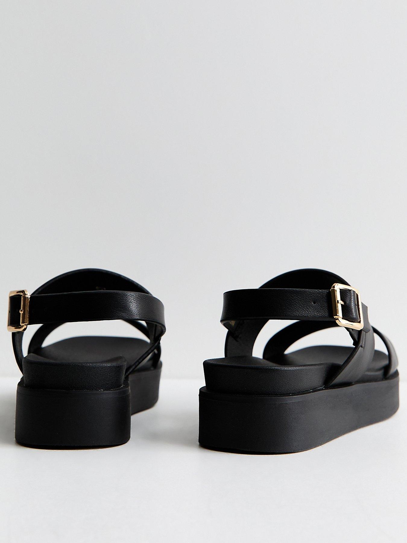 New Look Faux Leather Hardware Detail Flatform Sandals - Black | Very ...