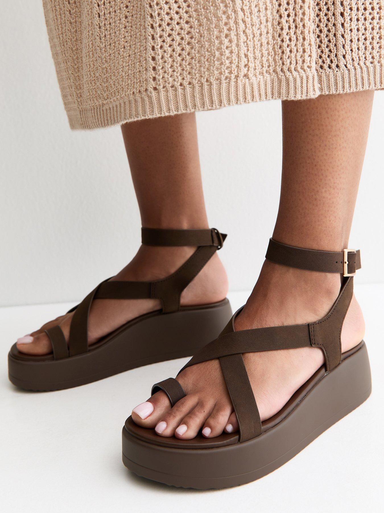 New Look Brown Faux Suede Strappy Flatform Sandals