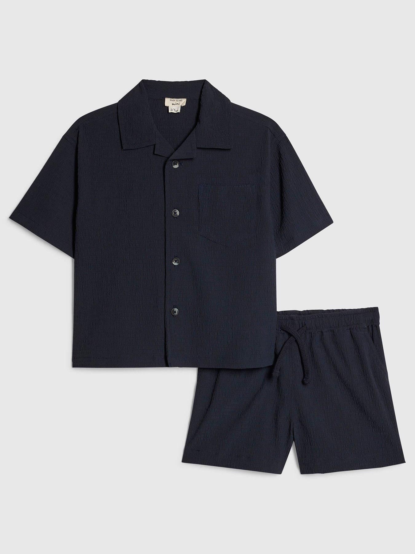 River Island Mini Boys Textured Shirt Set - Navy