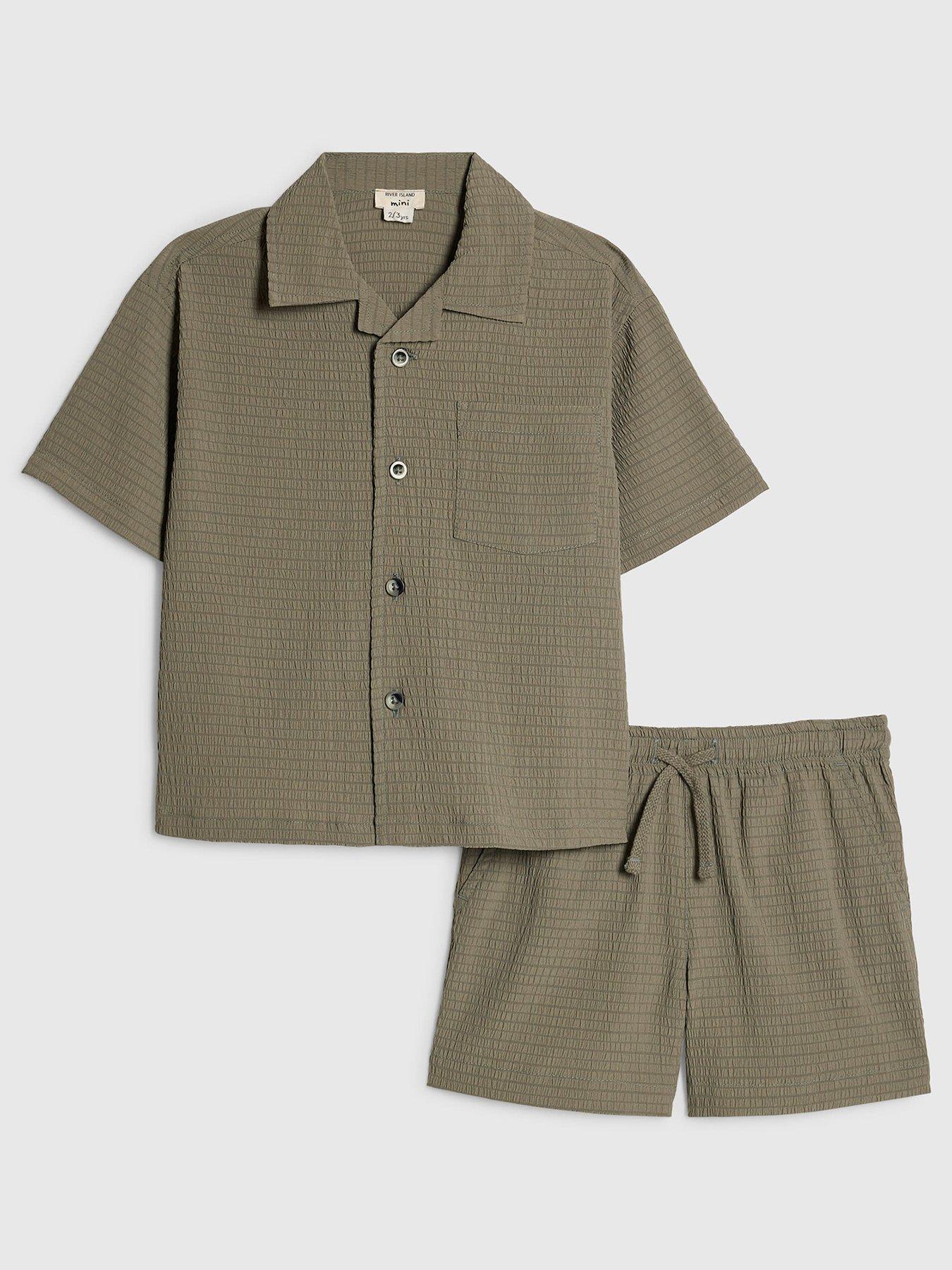 River Island Mini Boys Textured Shirt Set - Khaki