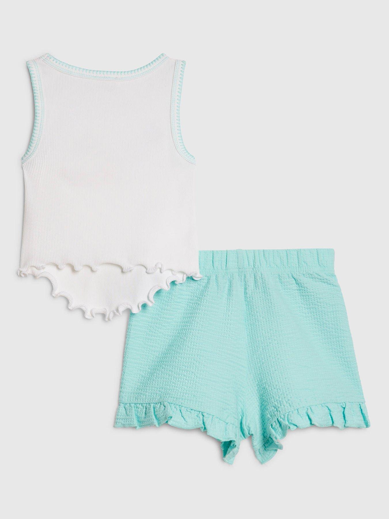 Image 2 of 5 of River Island Mini Girls Embellished Shell Vest Set - Green