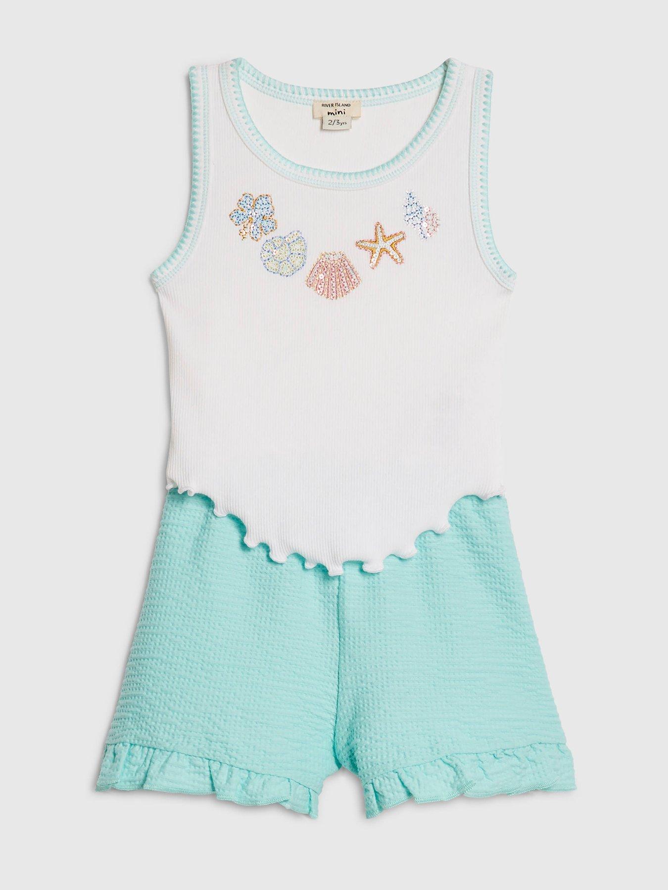 Image 3 of 5 of River Island Mini Girls Embellished Shell Vest Set - Green