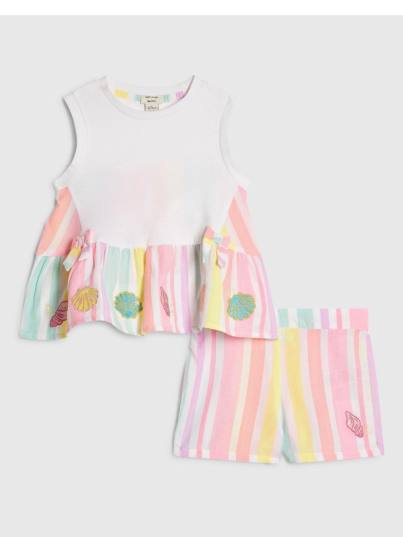 River Island Mini Girls Stripe Shell Top And Shorts Set - White