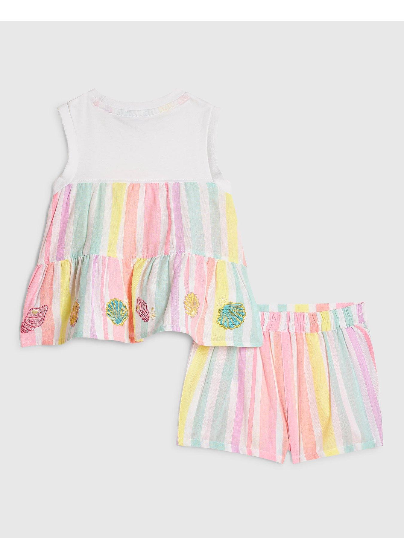 Image 2 of 5 of River Island Mini Girls Stripe Shell Top And Shorts Set - White
