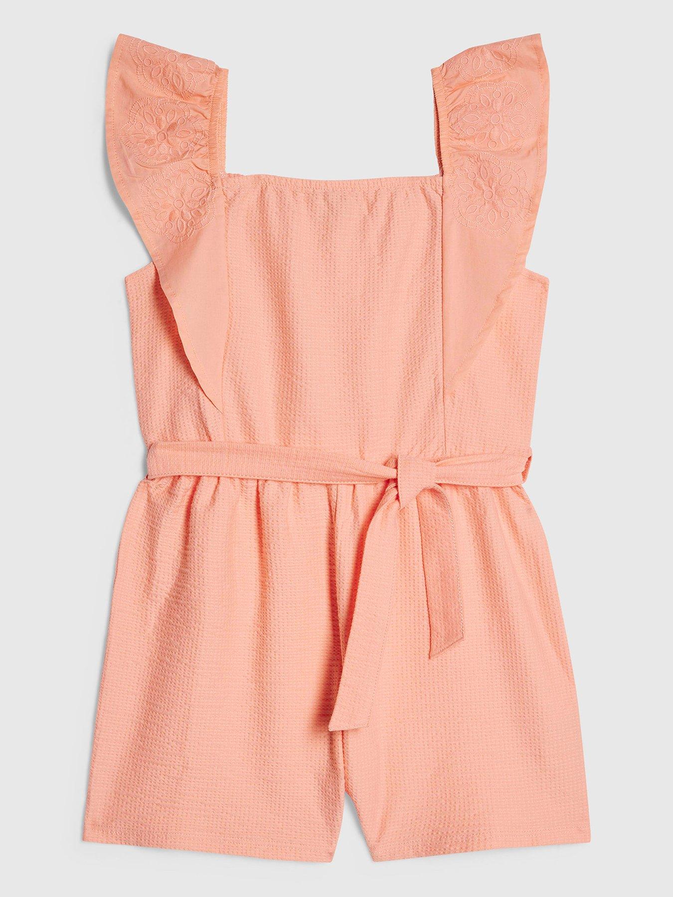 River Island Older Girls Shirred Floral Playsuit - Orange