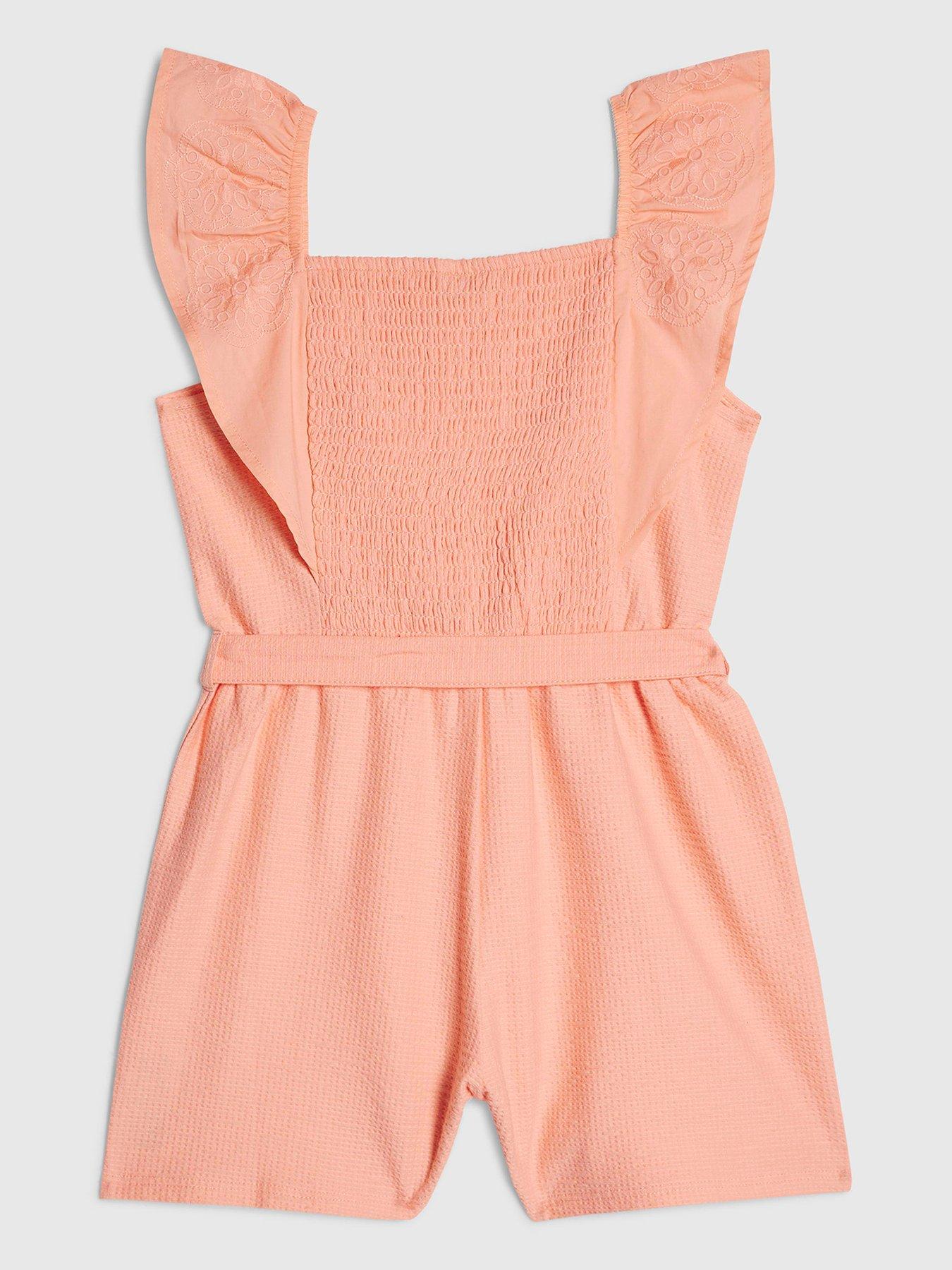 Image 2 of 4 of River Island Older Girls Shirred Floral Playsuit - Orange
