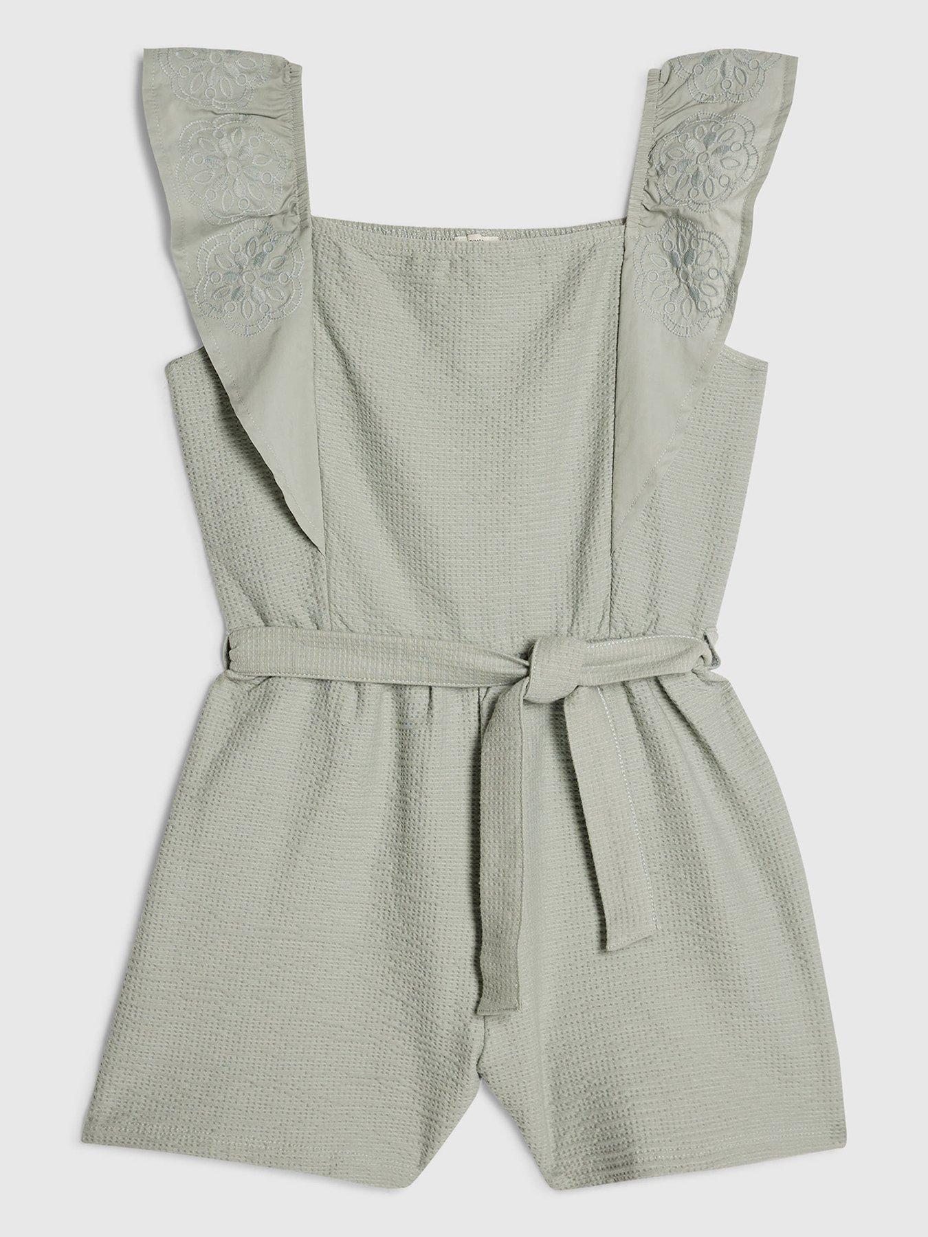 Image 1 of 4 of River Island Older Girls Shirred Floral Playsuit - Green