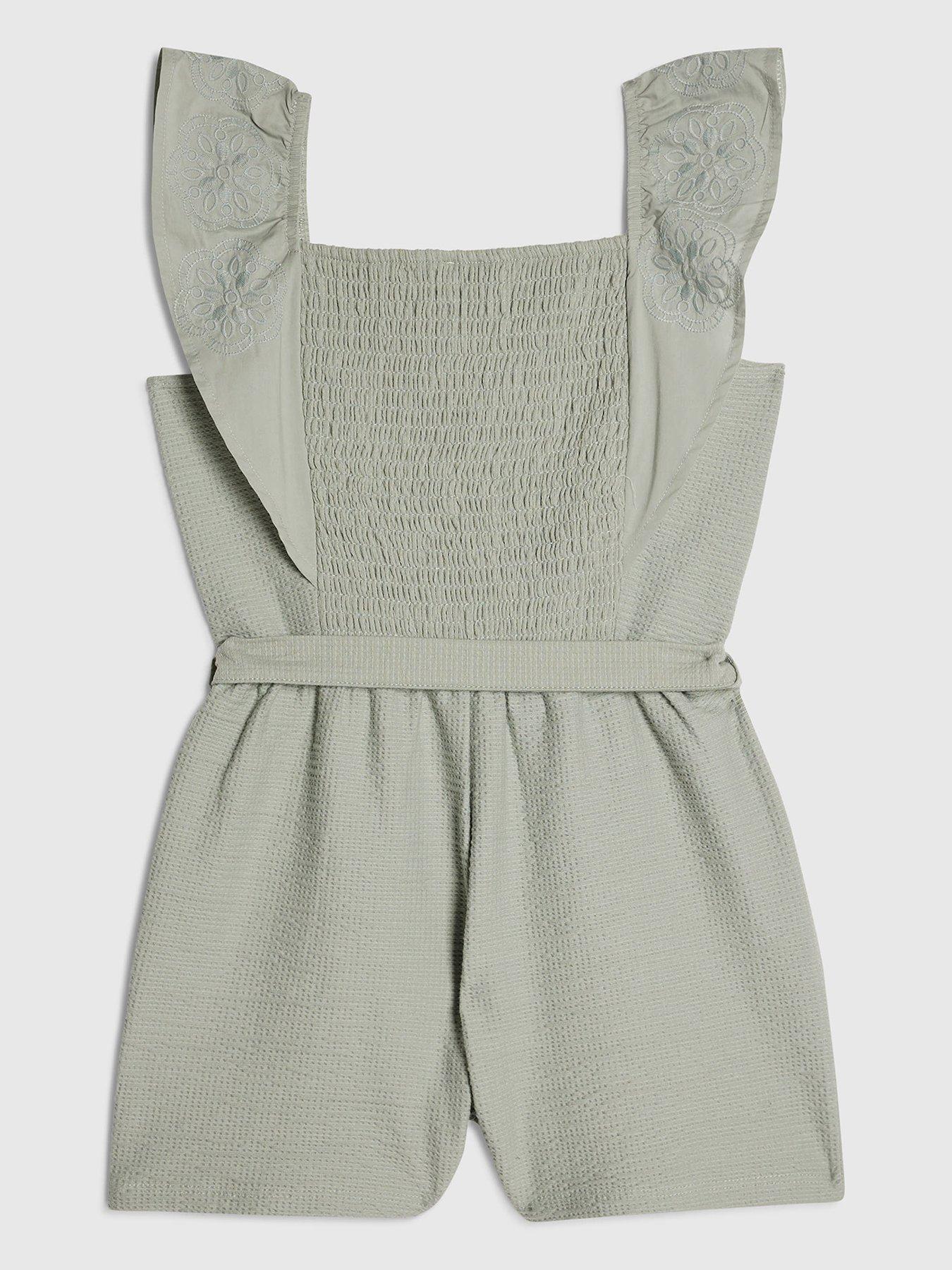 Image 2 of 4 of River Island Older Girls Shirred Floral Playsuit - Green