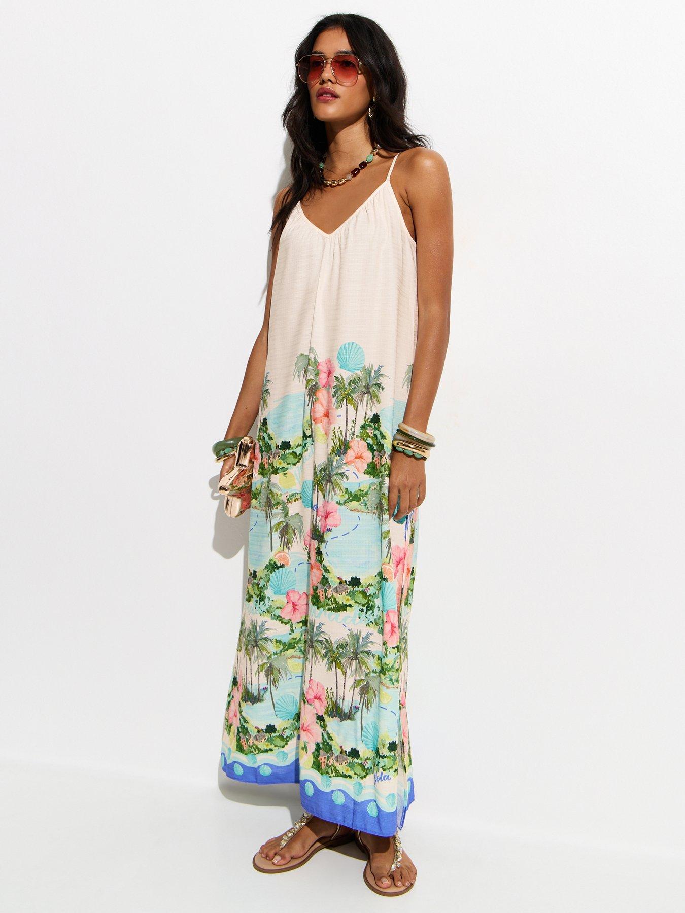 Image 1 of 6 of New Look White Tropical Beach Maxi Dress
