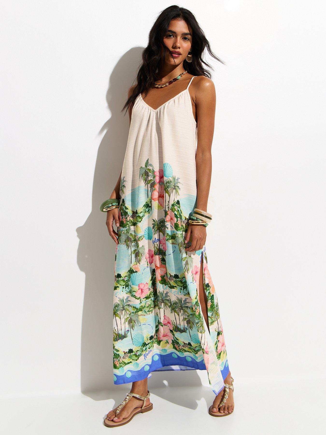 Image 3 of 6 of New Look White Tropical Beach Maxi Dress