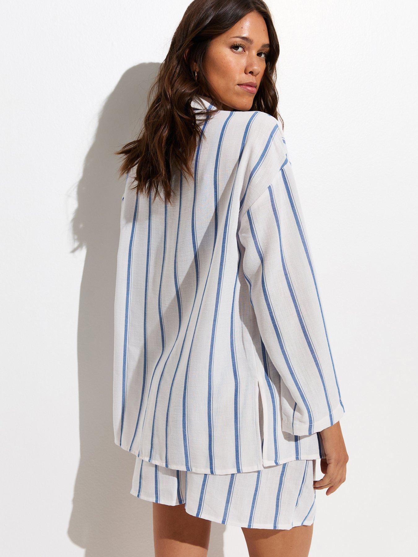 Image 2 of 5 of New Look White And Blue Striped Beach Shirt