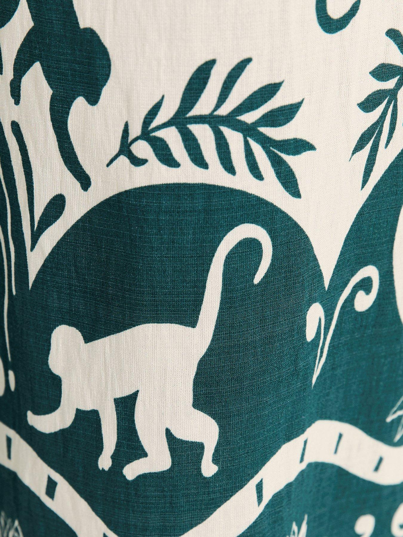Image 5 of 5 of New Look Teal Palm Pattern Beach Wide Leg Trouser - Green