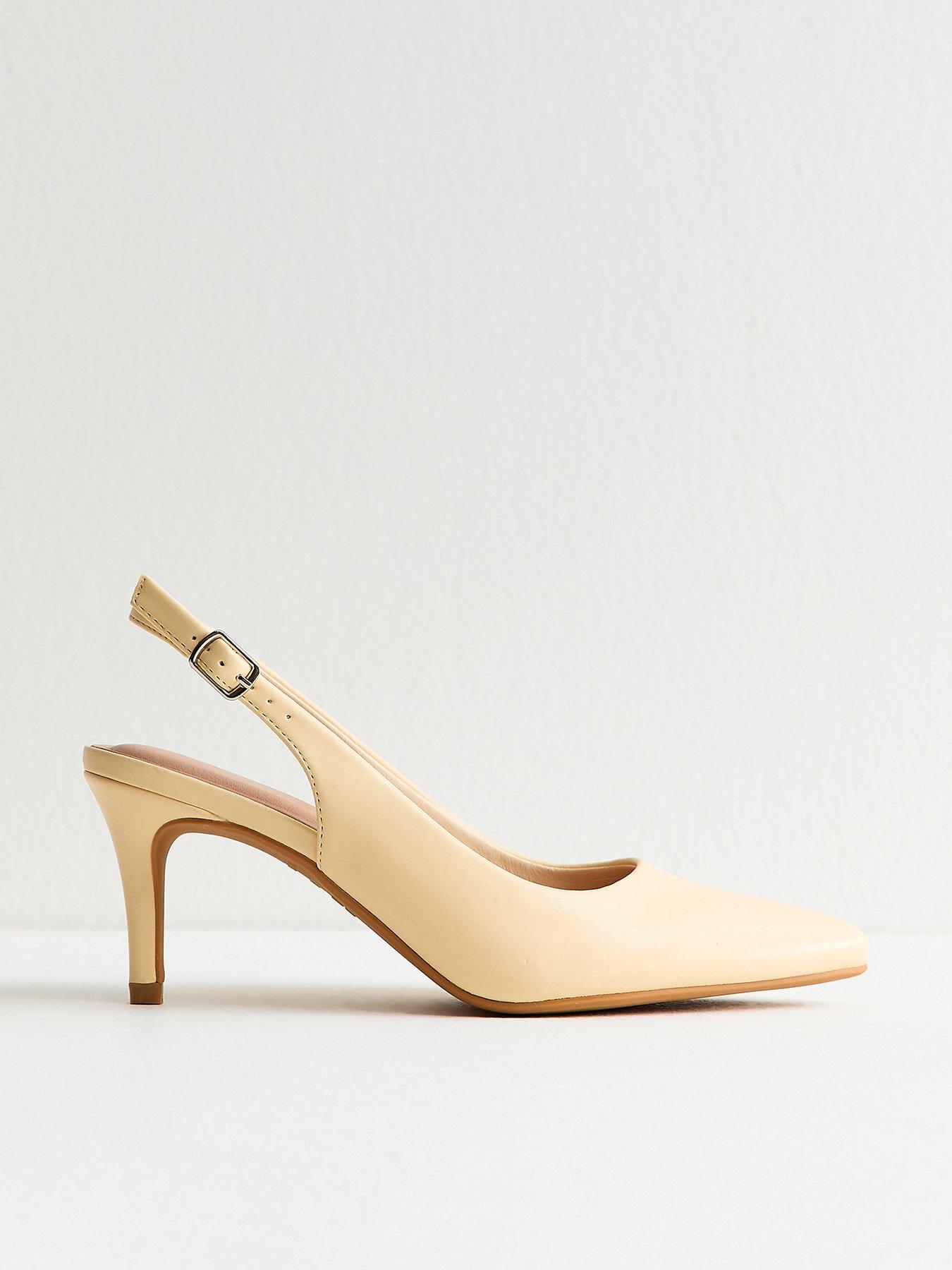 New Look Light Yellow Faux Leather Slingback Stiletto Court Shoes
