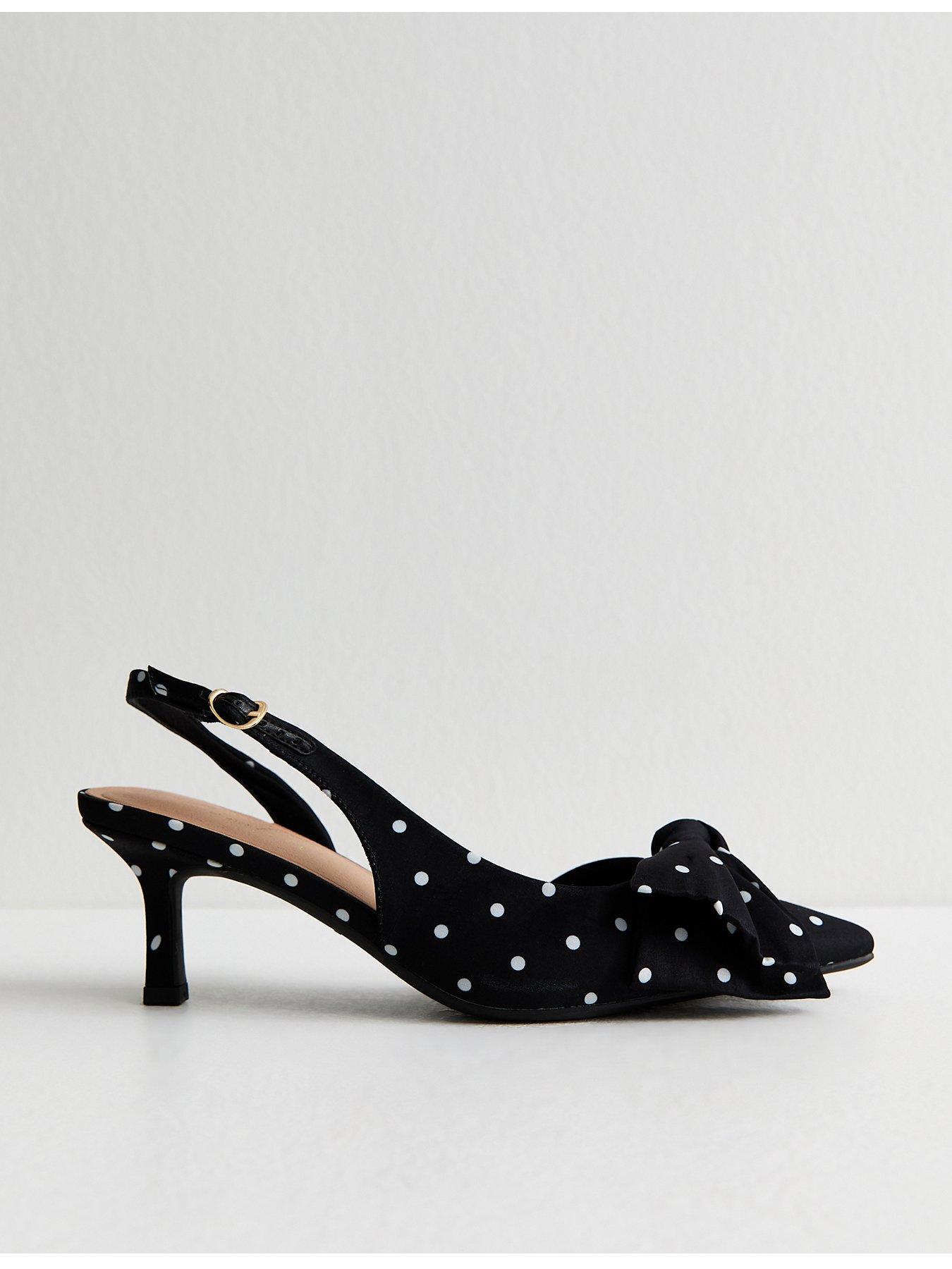 New Look Black Satin Polka Dot Slingback Court Shoes