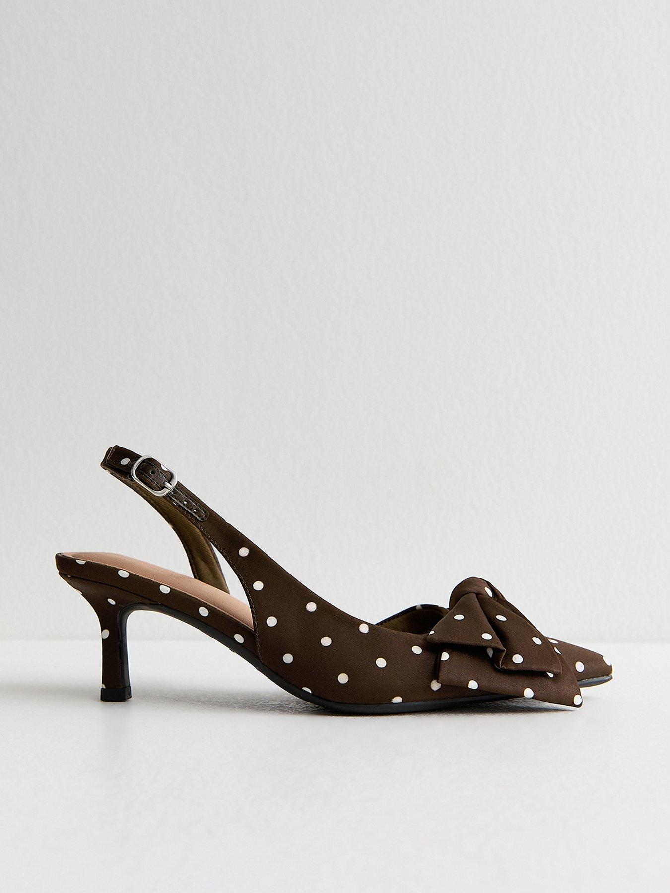 New Look Dark Brown Satin Polka Dot Slingback Court Shoes