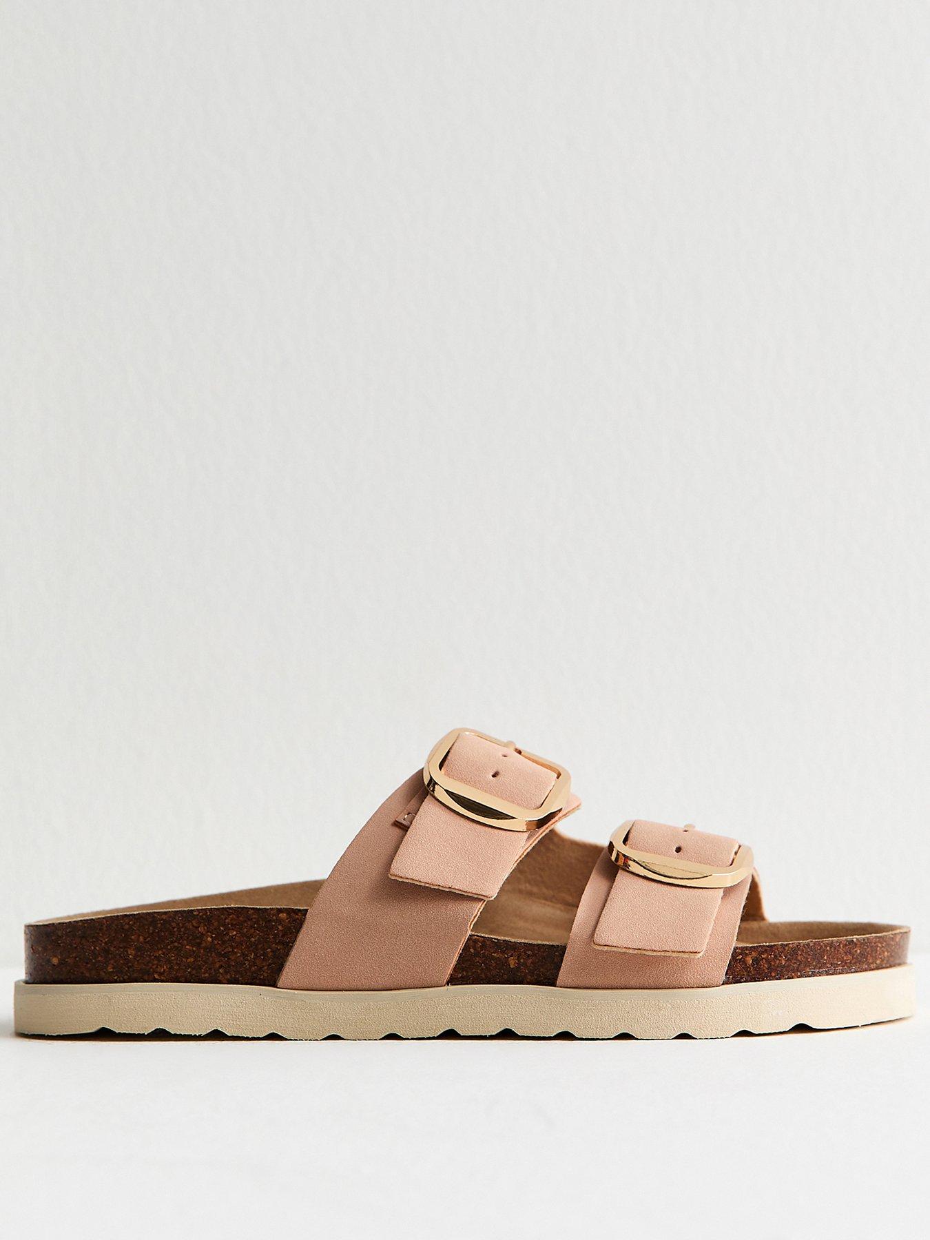 Image 2 of 5 of New Look Light Pink Cork Sole Double Strap Mule Sandals