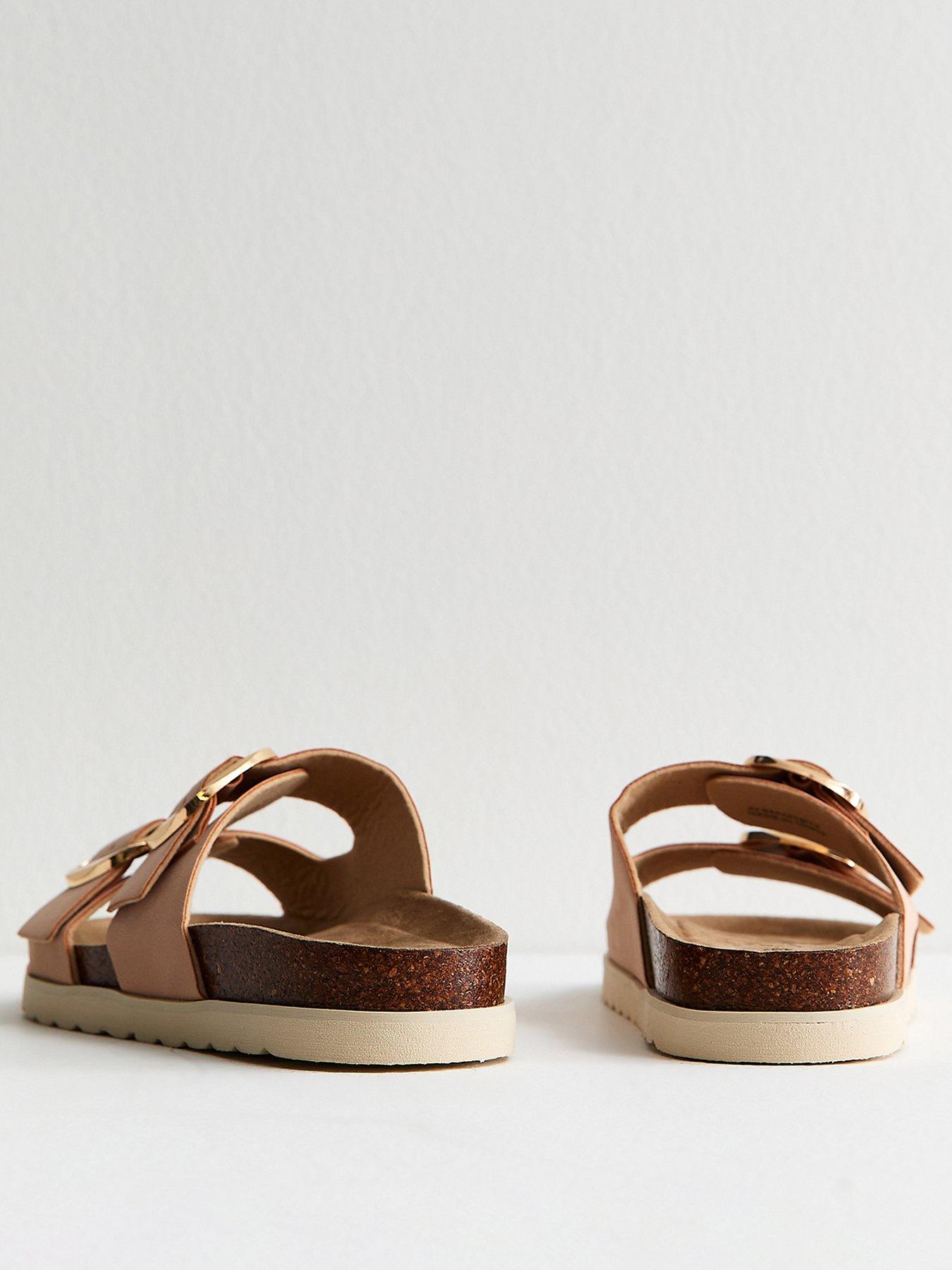 Image 3 of 5 of New Look Light Pink Cork Sole Double Strap Mule Sandals