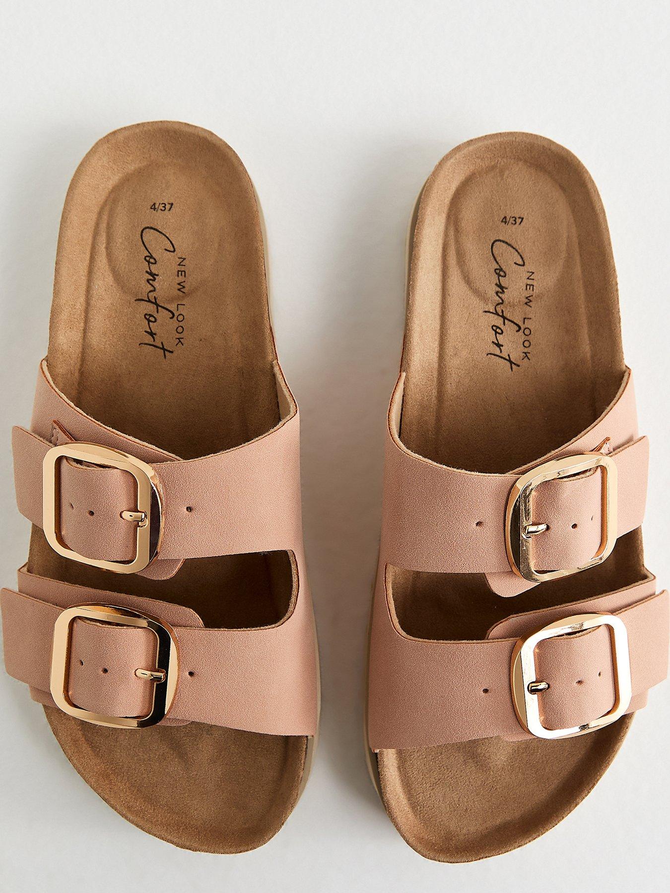 Image 4 of 5 of New Look Light Pink Cork Sole Double Strap Mule Sandals