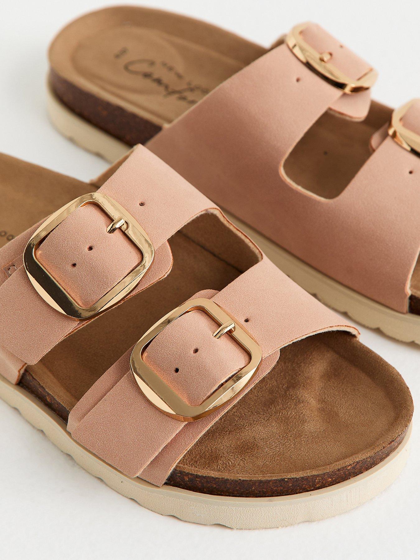 Image 5 of 5 of New Look Light Pink Cork Sole Double Strap Mule Sandals