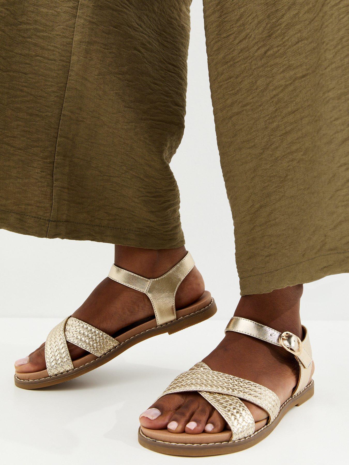 Image 1 of 5 of New Look Wide Fit Cross Over Flat Sandals - Gold