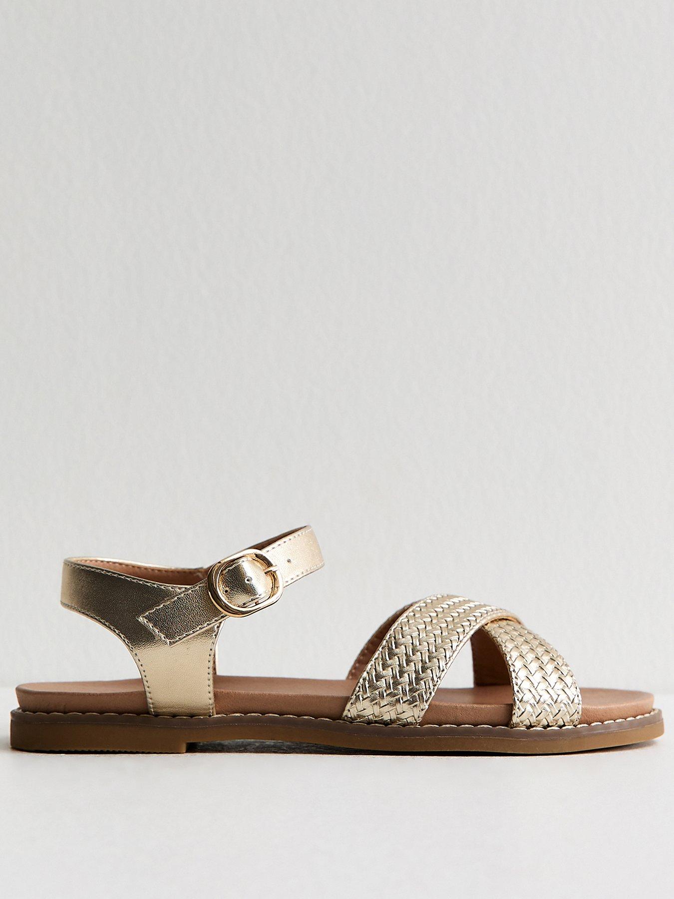 Image 2 of 5 of New Look Wide Fit Cross Over Flat Sandals - Gold