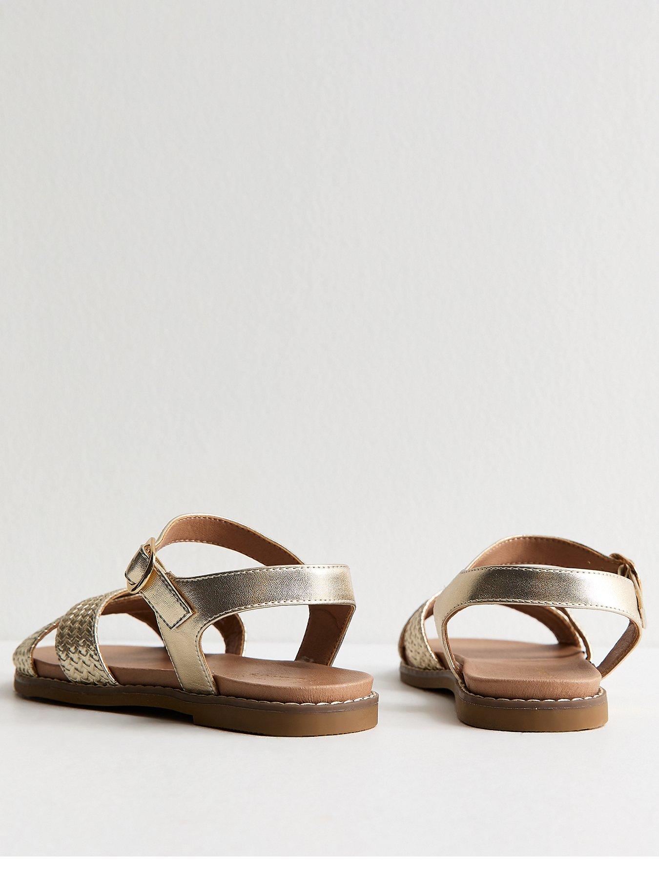 Image 3 of 5 of New Look Wide Fit Cross Over Flat Sandals - Gold