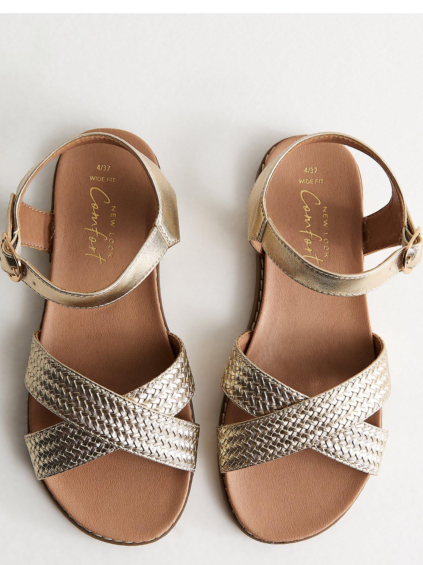 Image 4 of 5 of New Look Wide Fit Cross Over Flat Sandals - Gold
