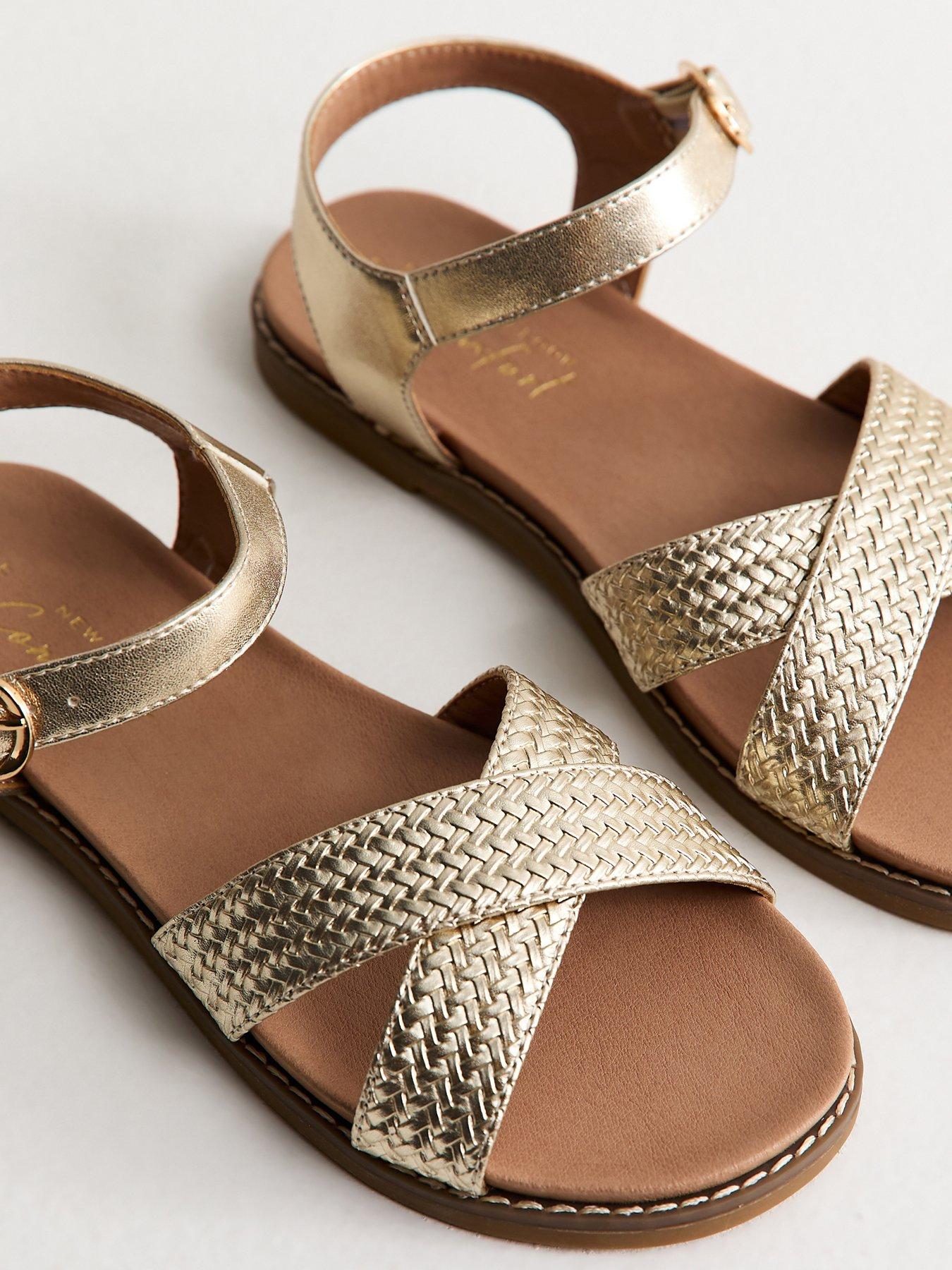 Image 5 of 5 of New Look Wide Fit Cross Over Flat Sandals - Gold