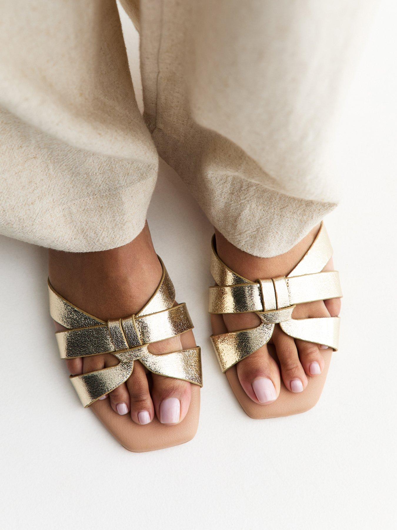 New Look Faux Leather Interwoven Flat Mules - Gold