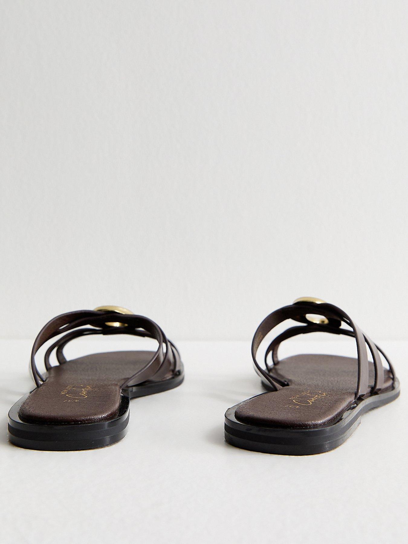 Image 3 of 5 of New Look Gold Abstract Buckle Mule Sandals - Brown