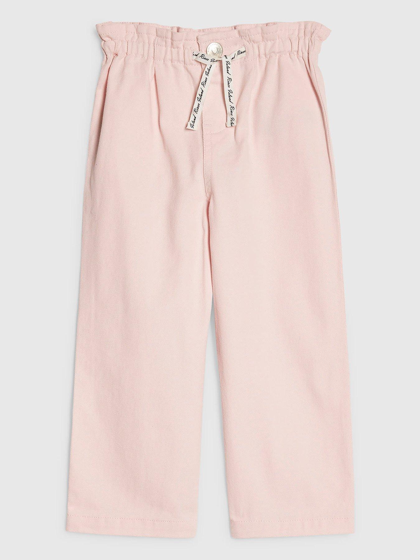 Image 1 of 4 of River Island Mini Girls Wide Leg Jeans - Light Pink