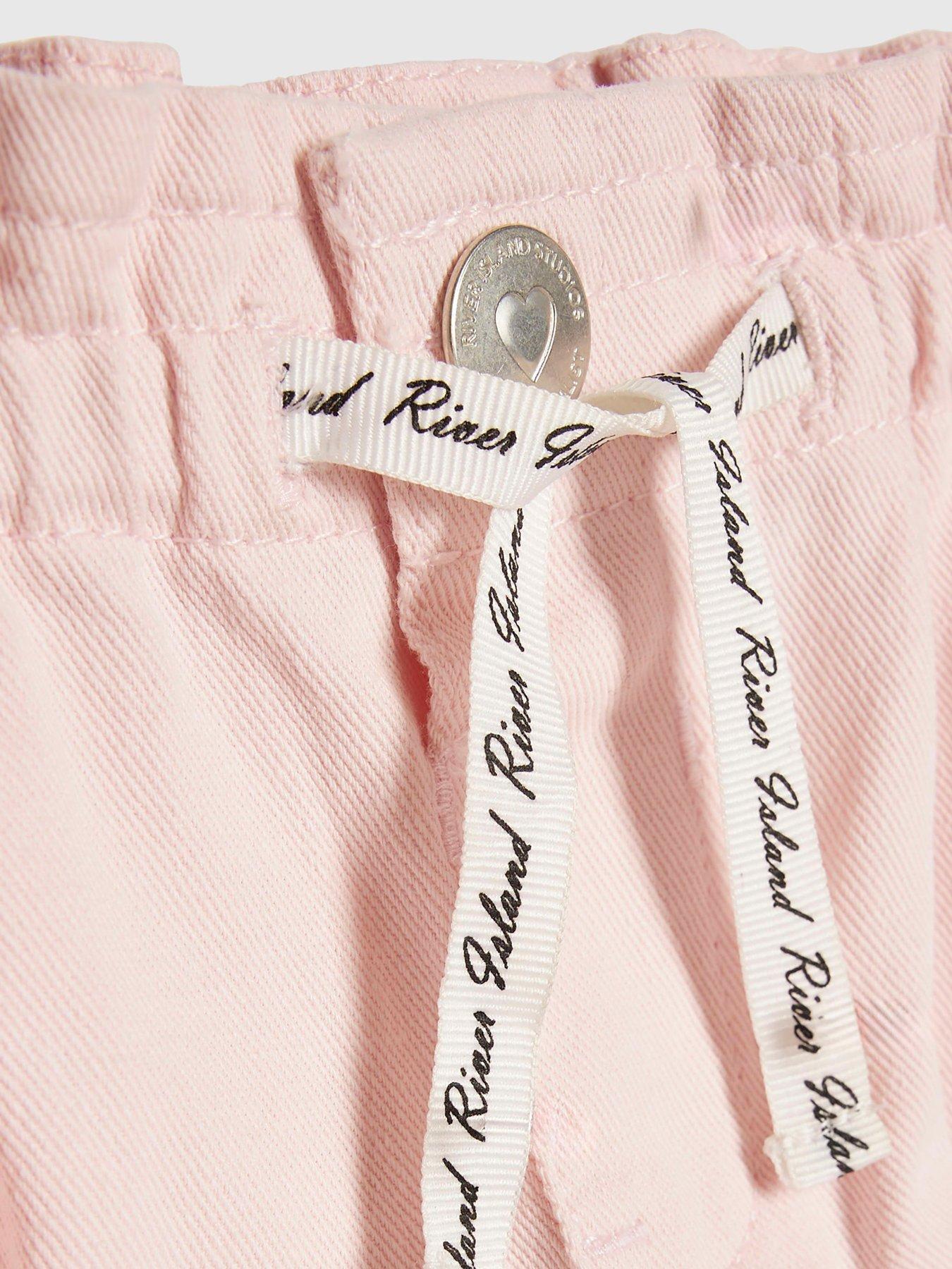 Image 3 of 4 of River Island Mini Girls Wide Leg Jeans - Light Pink