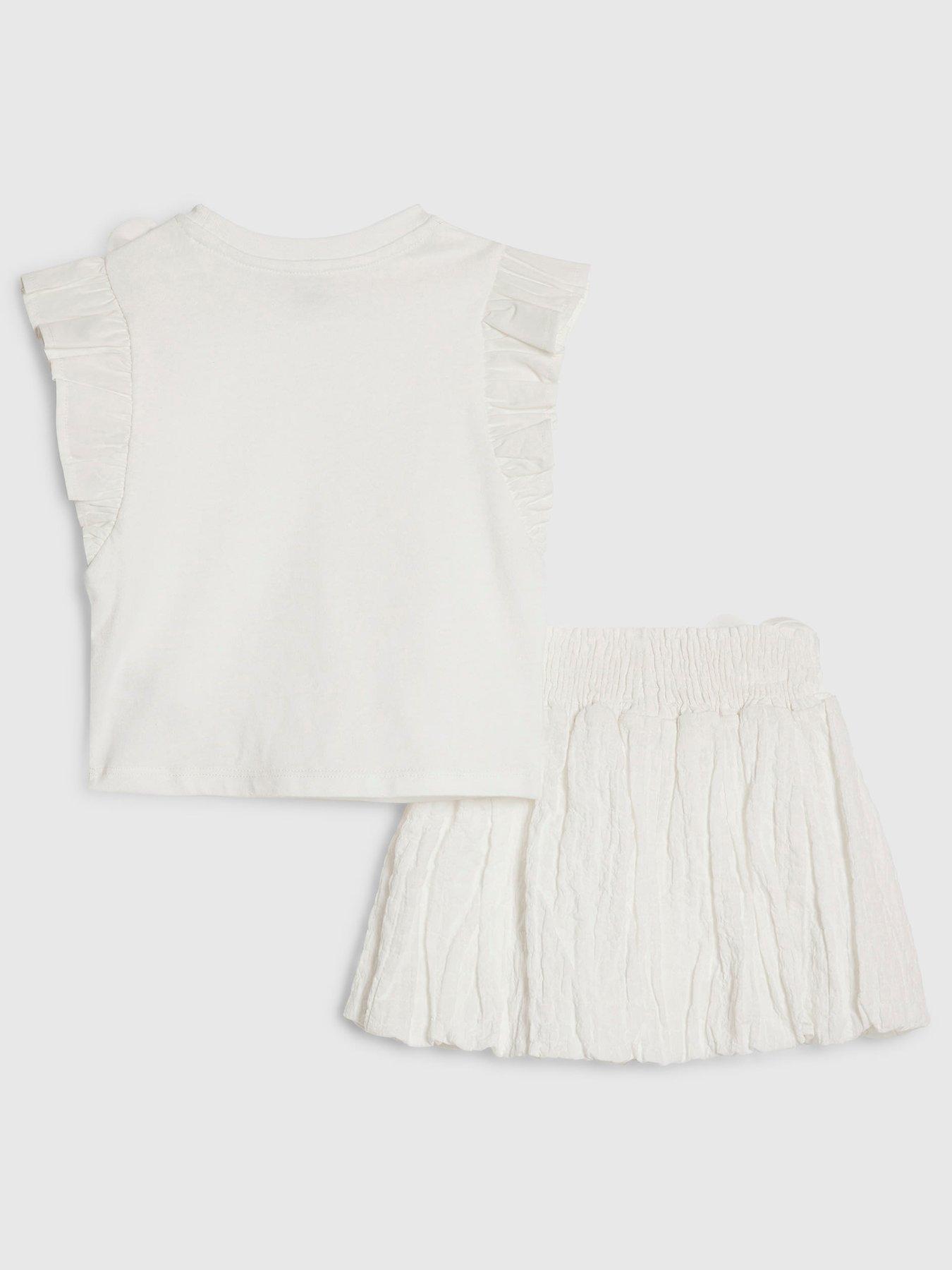 Image 2 of 5 of River Island Mini Girls Frill Sleeve T-Shirt Flower Set - White