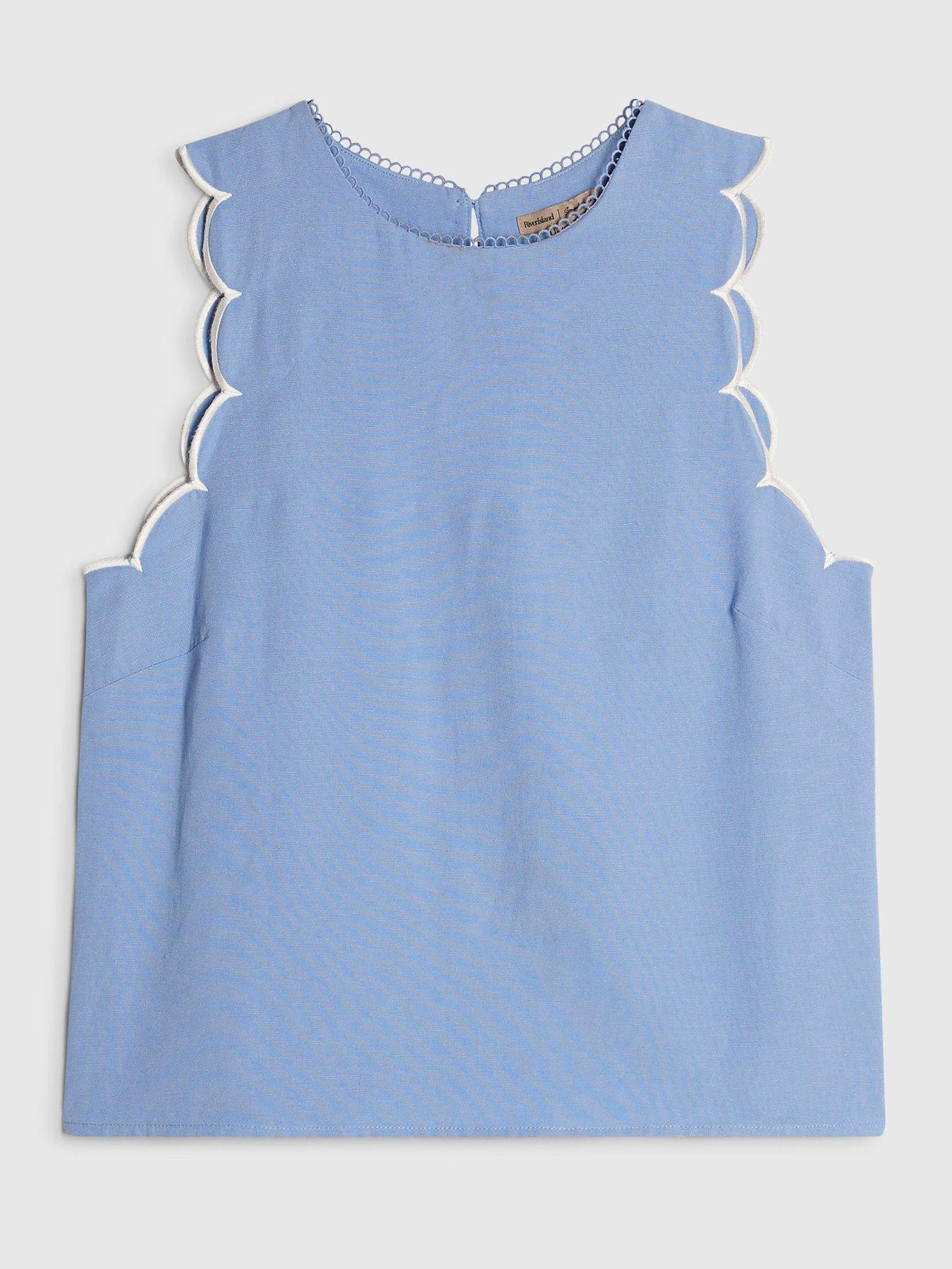 Image 5 of 6 of River Island Blue Linen Blend Scallop Trim Tank Top - Blue