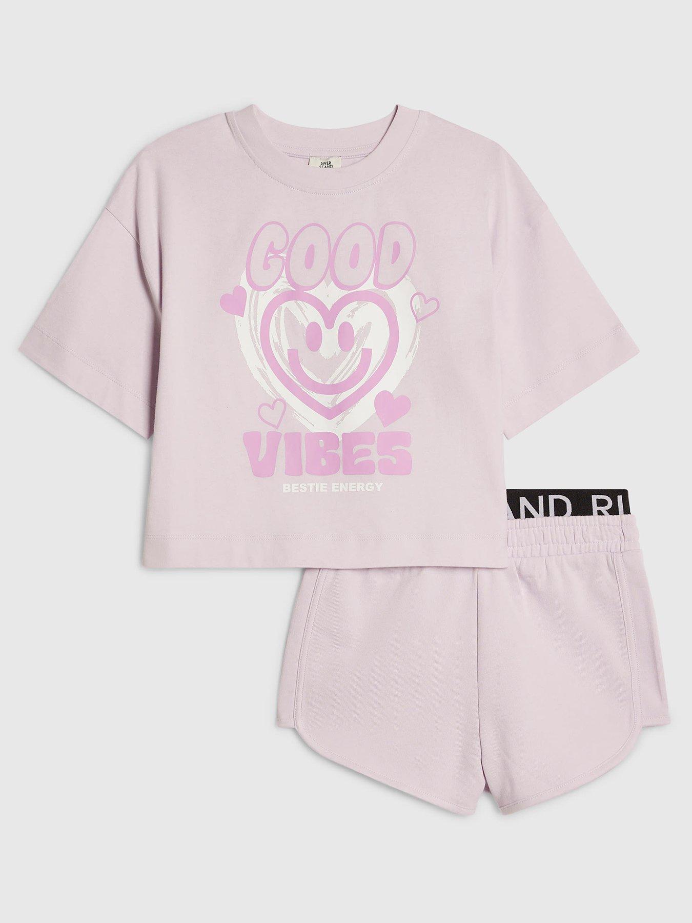 River Island Older Girls Smile T-Shirt And Shorts Set - Purple